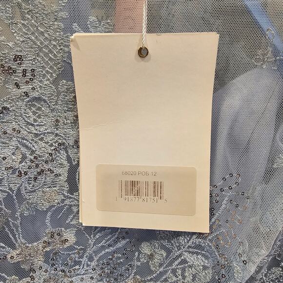 Mac Duggal 68020 Blue Embellished Lace Long Sleeve Beaded Midi Dress Size 12 - Picture 8 of 9